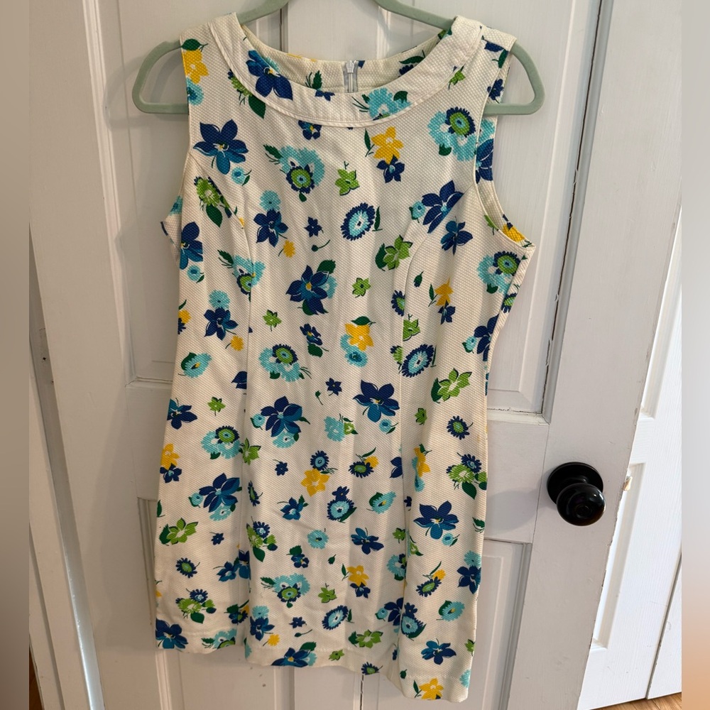 Y2K GAP Floral Cotton Dress Size 10 Cream Blue Teal Green Cottagecore